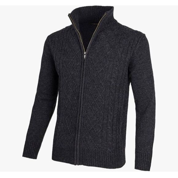 Voboom NWT Gray Full Zip Cable Knit Wool Blend Sweater Size L - Picture 1 of 12